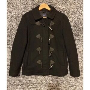 GAP Womens S Black Wool Blend Coat Toggle Button Jacket Lined full zip Military